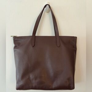 Cuyana Classic Leather Zipper Tote, Burgundy Pebble Leather, gold hardware